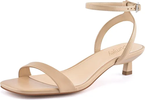 Vista 11 de Sandalias de tacón de gatito para mujer, con correa al tobillo, sandalias de tacón cuadrado con punta abierta, zapatos de fiesta de boda
