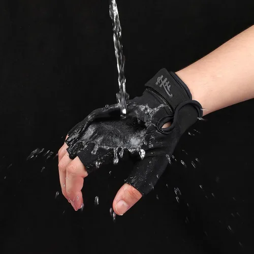 Vista 4 de Ptwola Guantes sin dedos, guantes de pesca, guantes de remo, guantes de remo, guantes de kayak, guantes de agua, guantes deportivos, guantes