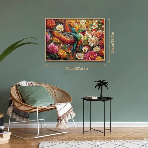 Vista 6 de Rompecabezas de flores coloridas de colibrí, 1000 piezas para adultos, pájaro, girasol, mariposa, naturaleza, rompecabezas de plantas, primavera