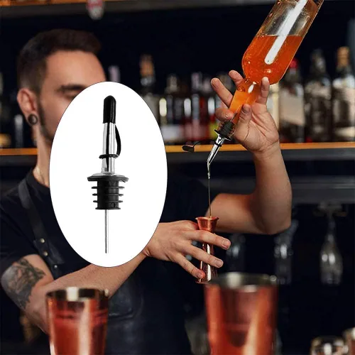 Vista 4 de Paquete de 48 vertedores de botellas de licor de acero inoxidable con tapas de polvo de goma siamesa y vertedores de licor