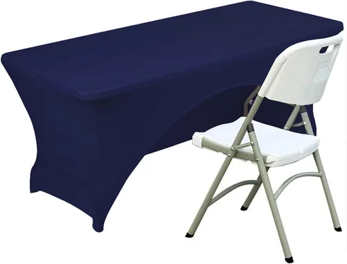 Vista 16 de Funda de mesa de poliéster ajustada de 4 pies con spandex, cubierta de mesa elástica, protector de mesa con parte trasera abierta - Negro