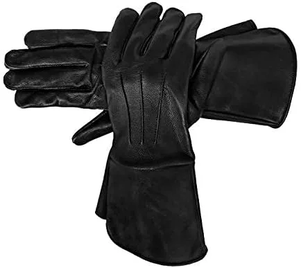 Vista 3 de Glamtron Guantes medievales renacentistas de piel de cordero pura guantes de guantelete para cosplay