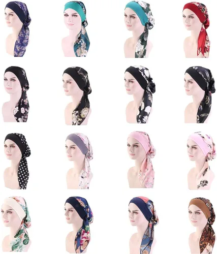Vista 6 de CCCHO Gorro de turbantes sedosos vintage para mujer, banda ancha elástica, multifunción impresión, gorro de quimioterapia para pérdida de cabello