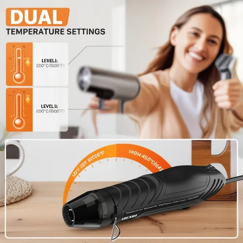 Vista 8 de Mini pistola de calor, pistola de aire caliente de doble temperatura con Protección de sobrecarga de calentamiento rápido, flujo de aire estable