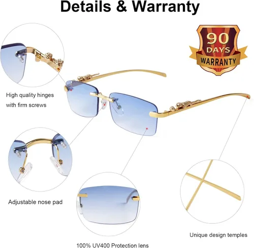 Vista 5 de JUDOO Retro Rimless Rectangle Sunglasses for Men Women Trendy Frameless Tinted Lens Eyewear