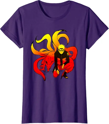 Vista 8 de Naruto Shippuden Naruto and 9 Tails - Camiseta de manga corta Negro