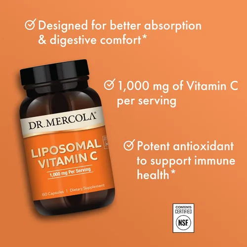 Vista 4 de Dr. Mercola Vitamina liposómica C 1,000 mg por porción, 60 cápsulas, 30 porciones, mayor potencial de biodisponibilidad y protección contra