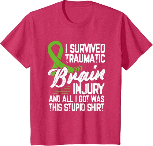 Vista 52 de Camiseta traumática con cinta verde para concienciación de lesiones cerebrales traumáticas I survived TBI, Negro, S