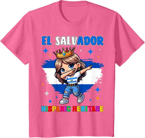 Vista 49 de Camiseta infantil El Salvador Dabbing Girl Hispanic Heritage Celebration, Negro