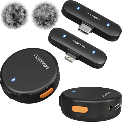 Vista 8 de Micrófono de solapa inalámbrico para iPhone, teléfono Android, PC, rango de 100 pies, estuche de carga de batería de 50 horas, micrófonos con clip