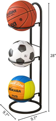 Vista 5 de AGTEK Estante de exhibición de bolas, organizador de garaje de almacenamiento, estante de bolas, organizador de equipo deportivo con 3 cestas