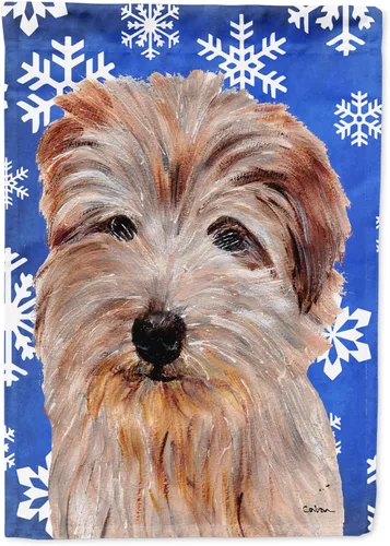 Vista 257 de Caroline's Treasures SC9374GF Bulldog English Snow flakes Holiday Garden Flag Buzón Bandera decorativa para patio exterior, patio, obras de arte