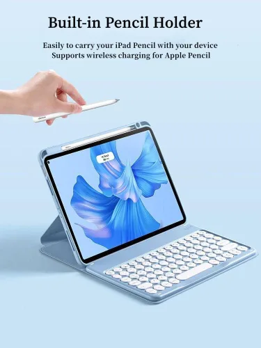 Vista 6 de Funda de teclado para iPad de 9ª/8ª/7ª generación, funda vertical para iPad 10.2/Air3/Pro10.5 con soporte para teclado y lápiz, soporte magnético