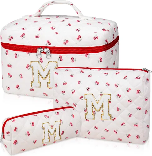 Vista 14 de Set de Bolso de Maquillaje Inicial Junesters, Bolso de Maquillaje Acolchado Personalizado, Bolso de Cosméticos Floral Grande para Mujeres, Bonitos