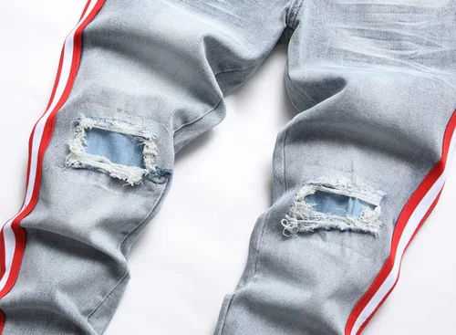 Vista 3 de ABSECAI Pantalones de mezclilla rasgados ajustados para hombre