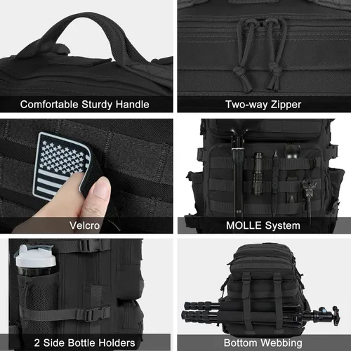 Vista 5 de Mochila táctica militar de 25L para hombre, mochila de 3 días, mochila MOLLE del ejército, mochila de asalto de 3 días, mochila de evacuación