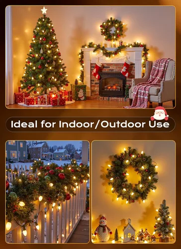 Vista 7 de Brightown C9 luces LED de Navidad para exterior, 30.5 m 100 luces blancas cálidas enlazables C9 para árbol de Navidad, terraza, tejado, jardín