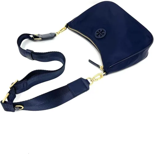 Vista 5 de Tory Burch Bolso tipo hobo de nailon para mujer, Azul Marino, M