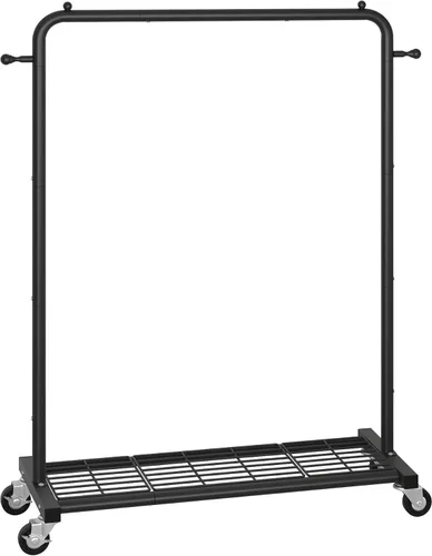 Vista 7 de Sywhitta Perchero con ruedas con estante de almacenamiento de malla y marco de metal resistente, perchero con ruedas para colgar ropa, abrigos