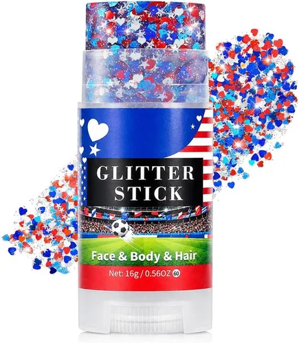 Vista 26 de Go Ho Patriotic Body Glitter Stick, accesorios del 4 de julio, rojo, blanco