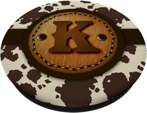 Vista 2 de Brown Cow Western Print Monogram - Letra inicial K PopSockets intercambiable PopGrip