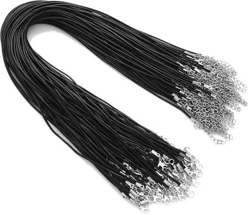 Vista 8 de 100 piezas de cordón encerado para collar con cierre, collar a granel, cuerda, pulsera, cuerdas para hacer joyas, colgantes, suministros