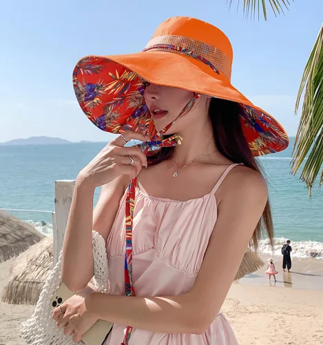 Vista 4 de HUAMULAN Sombrero de sol de verano para mujer, ala ancha, borde con alambre, floral, playa, cubo, sombreros reversibles, plegables, protección UV