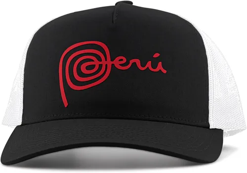 Vista 2 de Gorra Marca Peru — Gorra Snapback Trucker Mesh — Ajustable — Gorras Peruanas Negro/Blanco