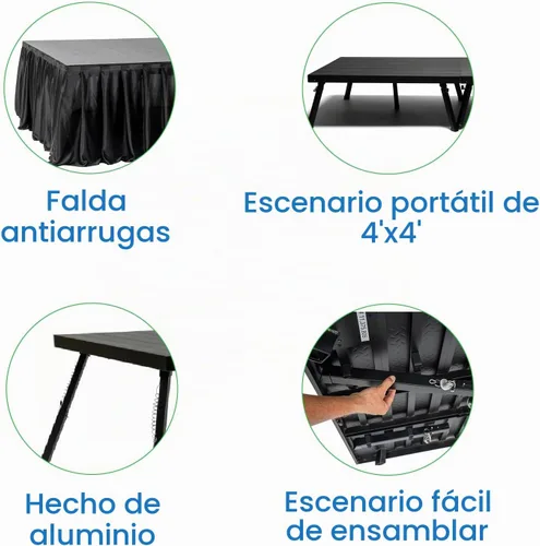 Vista 4 de Plataforma de escenario portátil de 4 x 4 pies con 1 falda de satén