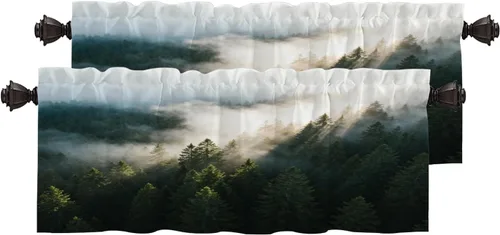 Vista 84 de Cortinas opacas de poliéster multicapa marrón con diseño de bosque natural, 2 unidades, 26 x 24 pulgadas