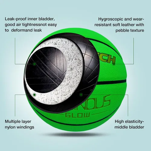 Vista 7 de Basketball Glow in The Dark, Cool Glowing Luminous Leather Basketball Indoor Outdoor Size 7/6/5 for Men, Women, Teenager (with Pump)