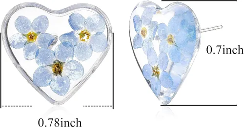 Vista 4 de AMEJEW Aretes de flores silvestres prensadas Forget-Me-Not Aretes colgantes para mujeres y niñas Pendientes de flores prensadas con lágrima
