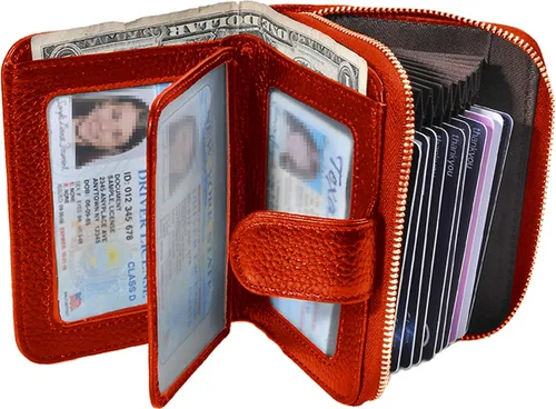 Vista 4 de Beurlike billetera de cuero, con tarjetero con bloqueo RFID, organizador, billetera segura para mujer