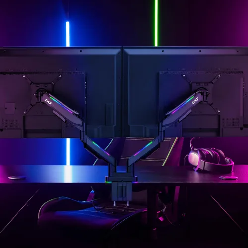 Vista 7 de AVLT RGB Lights Dual 17"-43" Gaming Monitor Arm Soporte de escritorio, se adapta a dos pantallas planas/curvas/ultraanchas de hasta 44 libras