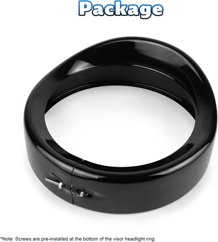 Vista 7 de Anillo de ajuste para faros delanteros de motocicleta de 7 pulgadas, estilo visera negra, fácil de instalar, compatible con Harley Touring Softail