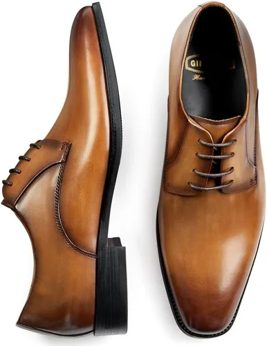 Vista 4 de Zapatos Oxford de vestir GIFENNSE, para hombre, hechos a mano, de cuero, modernos, clásicos, con agujetas y forro de piel.