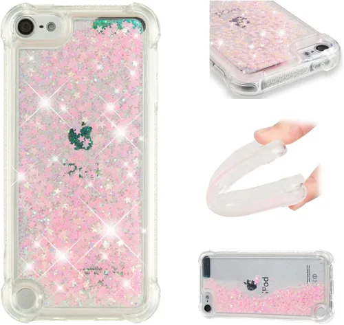 Vista 15 de LEMAXELERS Funda compatible con iPod Touch 7, funda líquida con purpurina flotante de arena movediza a prueba de golpes, funda protectora de love-1