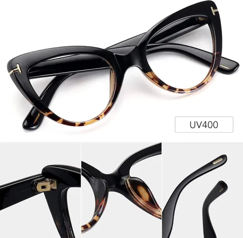 Vista 5 de MEETSUN Monturas de anteojos de moda sin receta para mujer anteojos falsos retro de gran tamaño lente transparente HD
