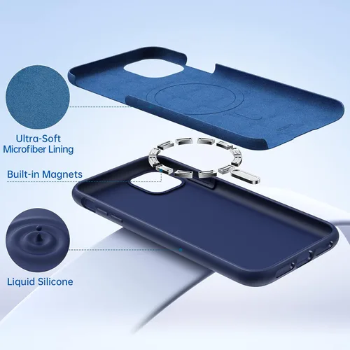Vista 4 de Funda de silicona para iPhone 11, compatible con MagSafe [forro de microfibra suave] a prueba de golpes, funda delgada de 6.1 pulgadas, azul marino