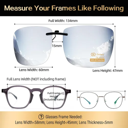 Vista 4 de Goiteia Gafas de sol polarizadas con clip, diseño rectangular ligero sobre gafas graduadas, no se deslizan, protección UV