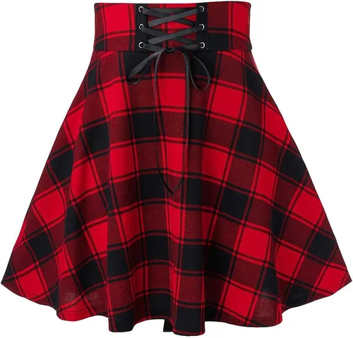 Vista 3 de SFBBCLOZ 2 Piece School Girl Outfit Costume For Women Rave Outfit One-Shoulder Vest Top Plaid Skirts For Women