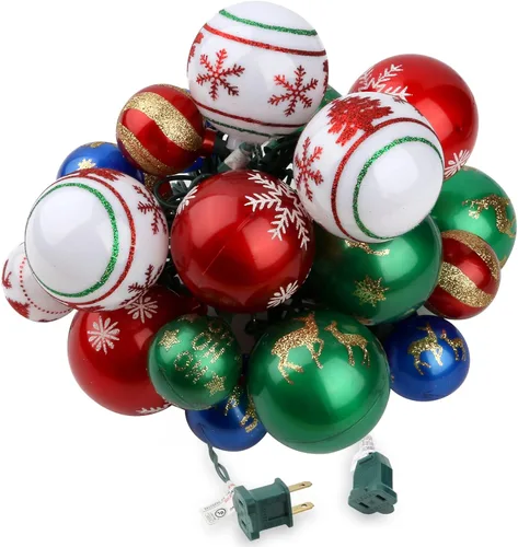 Vista 8 de itayak Luces de adorno de bola de Navidad, 28 pies, 25 bombillas, tira de luces de árbol, cable expandible para interiores para fiestas navideñas