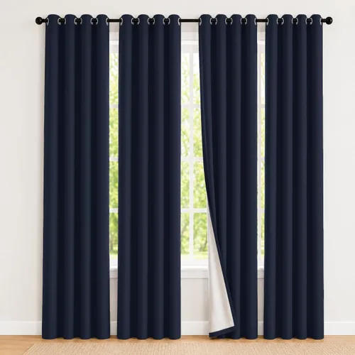 Vista 25 de 2 paneles de cortinas 100% opacas, de peso medio, con aislamiento térmico y ojales para dormitorio, sala de estar, tratamiento de ventana