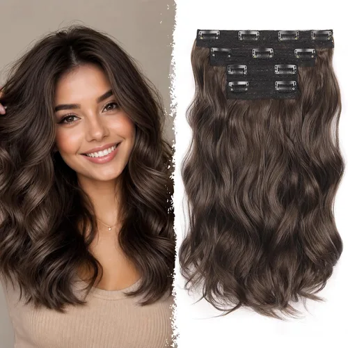 Vista 8 de Extensiones de cabello con clip, extensiones de cabello sintético ondulado de 14 pulgadas con clip (color: 22H10#)