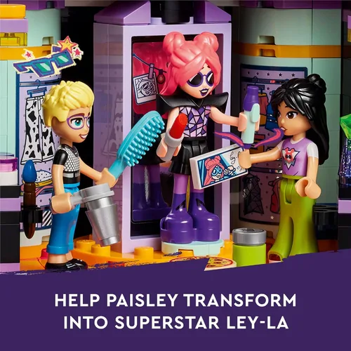 Vista 3 de LEGO Friends Pop Star Music Tour Bus Play Together juguete, juguete musical socioemocional con 4 personajes de mini-muñecas, kit de construcción