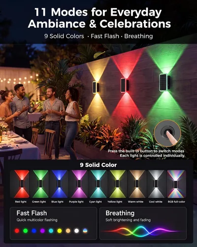 Vista 2 de vighep Paquete de 8 luces solares para valla al aire libre, luces de pared Negro