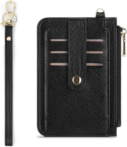 Vista 9 de SENDEFN Cartera delgada de piel con bloqueo RFID para tarjetas de crédito con bolsillo con cremallera