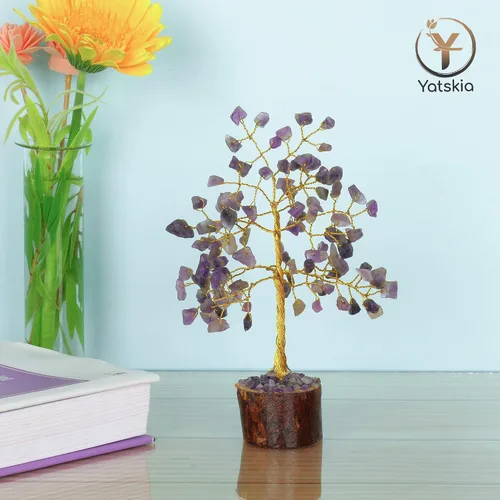 Vista 3 de YATSKIA Árbol de cristal de amatista - Decoración de piedras preciosas - Bonsái de dinero de Feng Shui - Amatista natural - Árbol de gemas de cristal