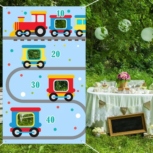 Vista 6 de Tren de vapor Choo Two Toss Games Banner telón de fondo ferroviario ferroviario transporte ferroviario historia temática decoración para interiores