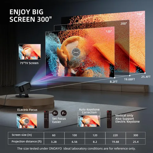 Vista 4 de Proyector Mini con Soporte Ajustable 360° y WiFi y Bluetooth: Enfoque Eléctrico y Corrección Automática de Trapecio 1080P 500 ANSI, Proyector